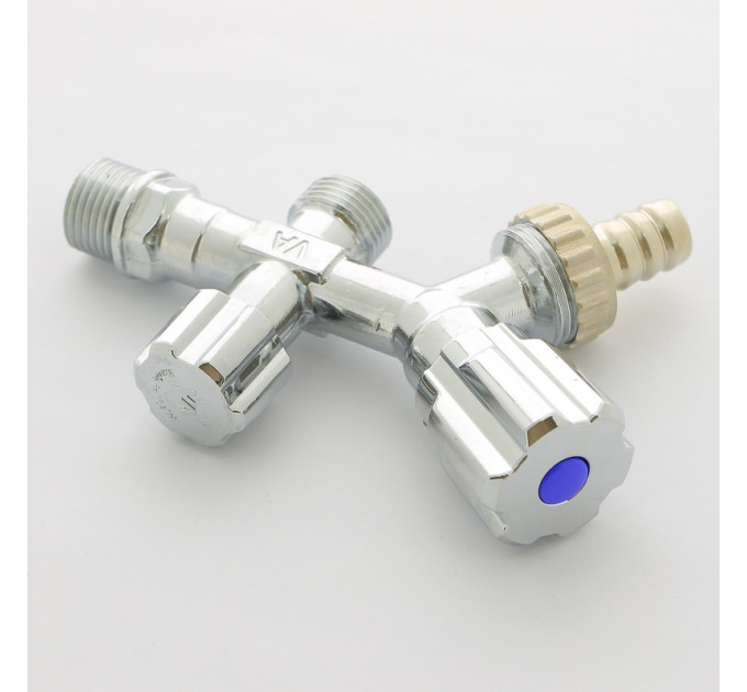Вентиль двойной Н 1/2" х 1/2" х 3/4" Uni-Fitt для подкл. бачков / смес, со штуцером хром