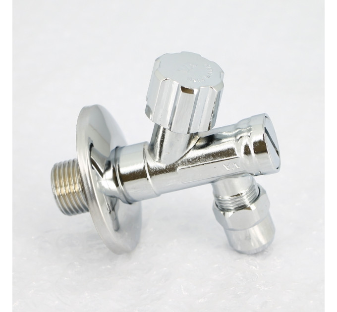 Вентиль Н-обжим Uni-Fitt 1/2" х 10 мм (3/8") для подключения бачков / смесителей с фильтром, хромированный, рукоятка пластик