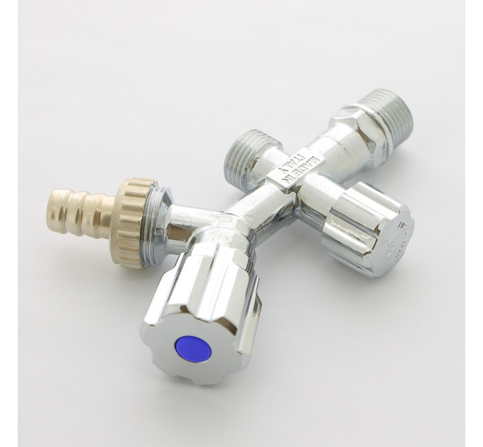 Вентиль двойной Н 1/2" х 1/2" х 3/4" Uni-Fitt для подкл. бачков / смес, со штуцером хром