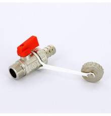 Кран шаровой сливной UNI-FITT НН 1/2" x 3/4" никелированный со штуцером, с заглушкой, флажок красный пластик