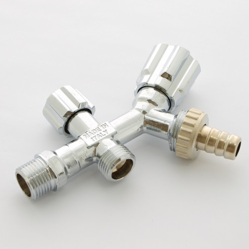 Вентиль двойной Н 1/2" х 1/2" х 3/4" Uni-Fitt для подкл. бачков / смес, со штуцером хром