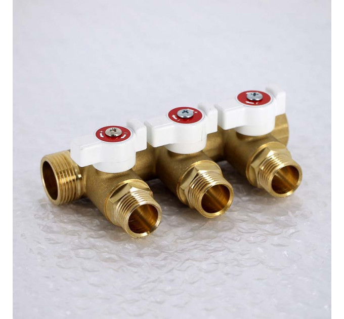 Коллектор НВ 3/4" с кранами UNI-FITT 3 выхода 1/2"Н 40мм
