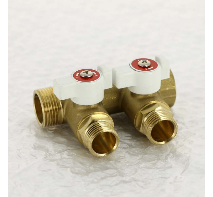 Коллектор НВ 3/4" с кранами UNI-FITT 2 выхода 1/2"Н 40мм