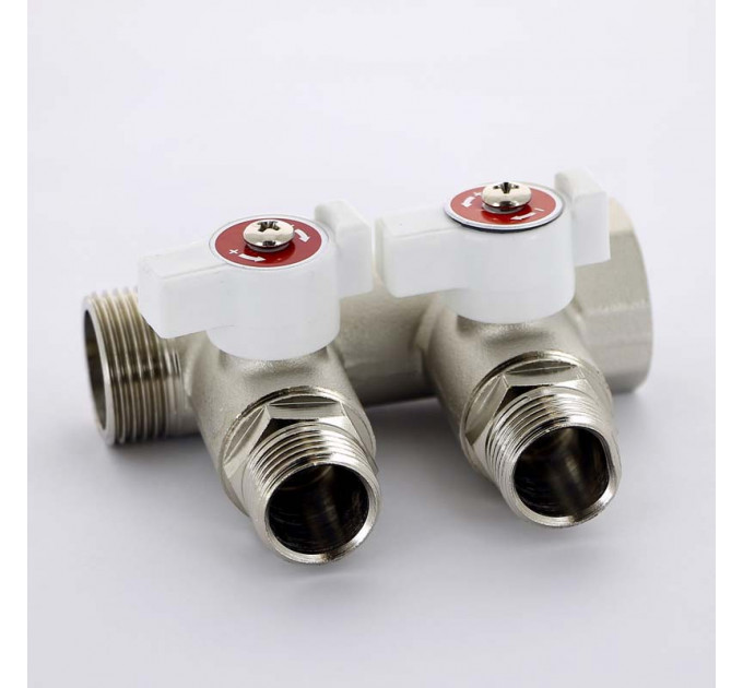 Коллектор НВ 3/4" с кранами никелированный UNI-FITT 2 выхода 1/2"Н 40мм