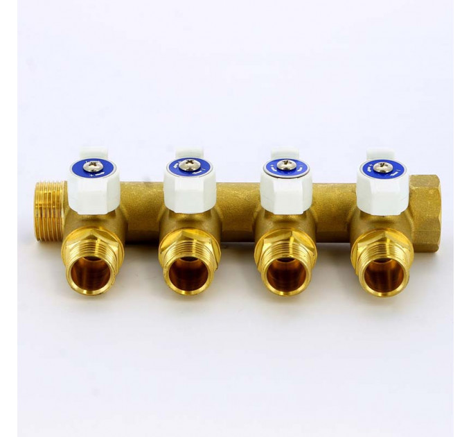 Коллектор НВ 3/4" с кранами UNI-FITT 4 выхода 1/2"Н 40мм