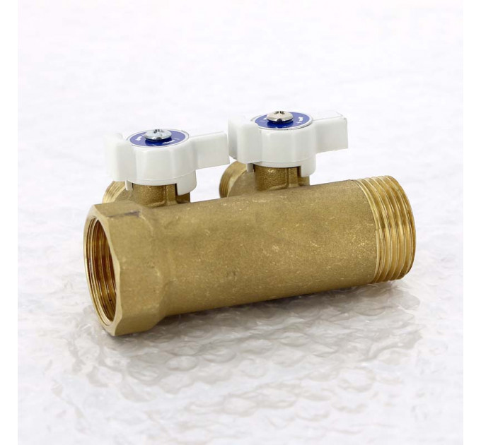 Коллектор НВ 1" с кранами UNI-FITT 2 выхода 1/2"Н 40мм