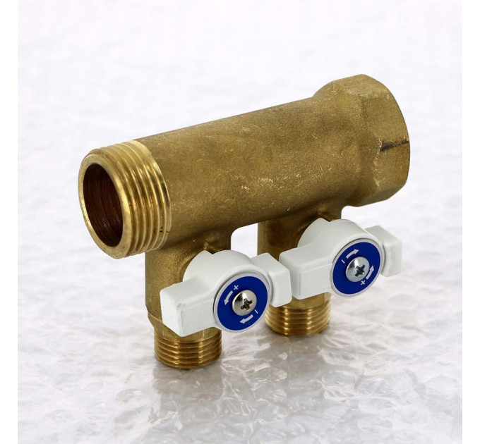 Коллектор НВ 1" с кранами UNI-FITT 2 выхода 1/2"Н 40мм