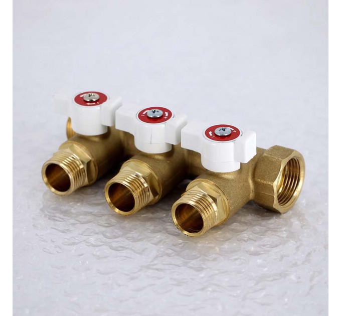 Коллектор НВ 3/4" с кранами UNI-FITT 3 выхода 1/2"Н 40мм