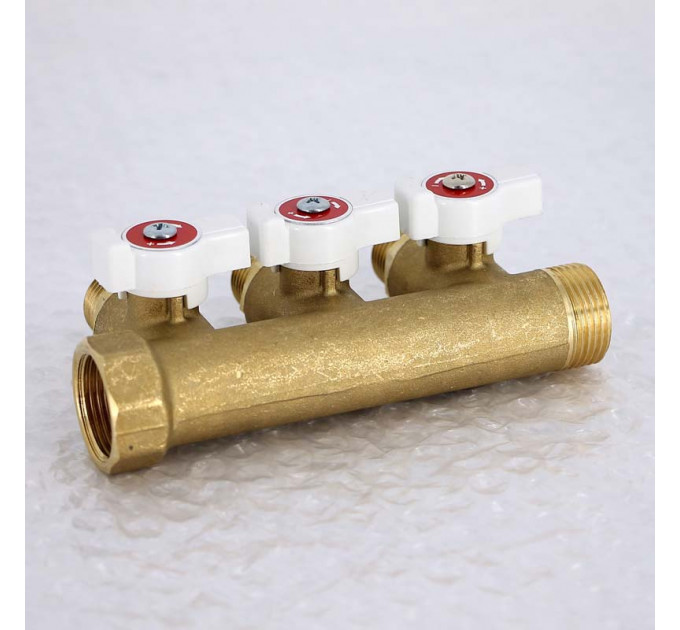 Коллектор НВ 3/4" с кранами UNI-FITT 3 выхода 1/2"Н 40мм