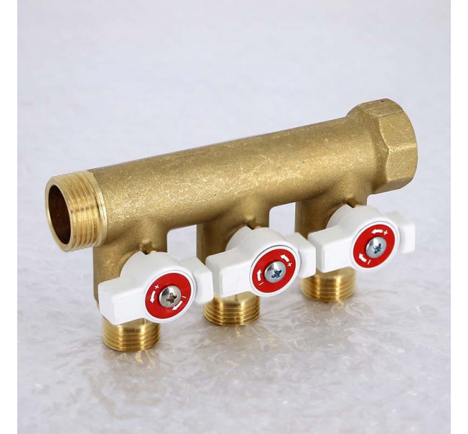 Коллектор НВ 3/4" с кранами UNI-FITT 3 выхода 1/2"Н 40мм