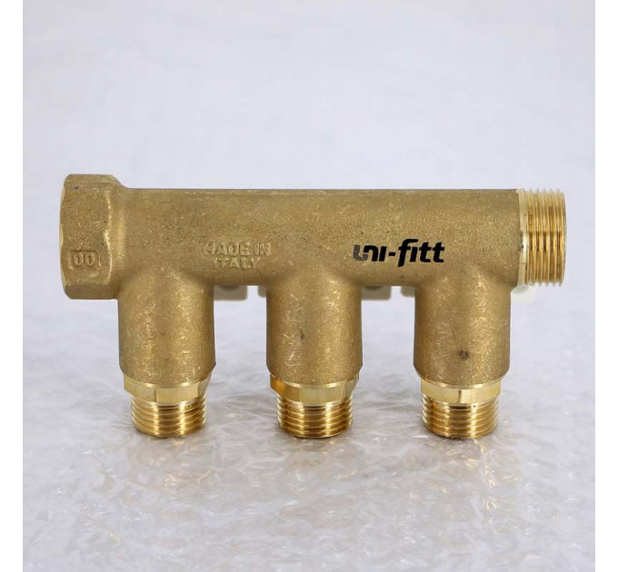Коллектор НВ 3/4" с кранами UNI-FITT 3 выхода 1/2"Н 40мм