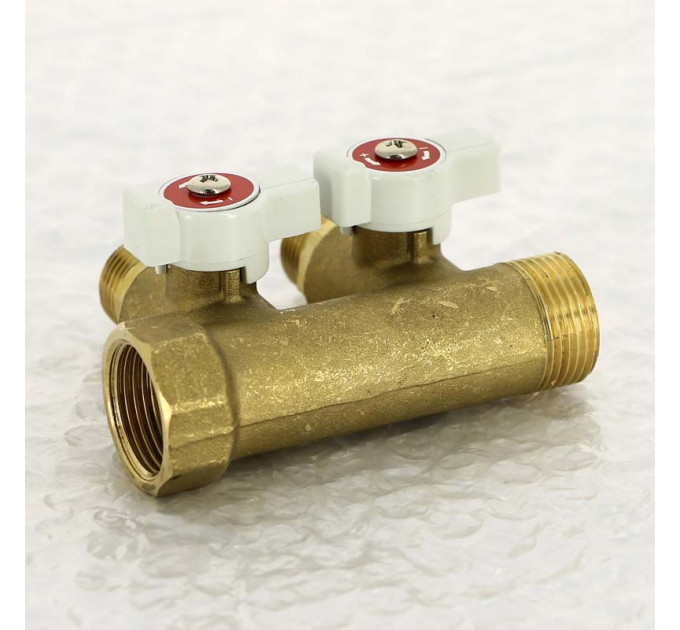 Коллектор НВ 3/4" с кранами UNI-FITT 2 выхода 1/2"Н 40мм