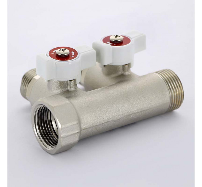 Коллектор НВ 3/4" с кранами никелированный UNI-FITT 2 выхода 1/2"Н 40мм