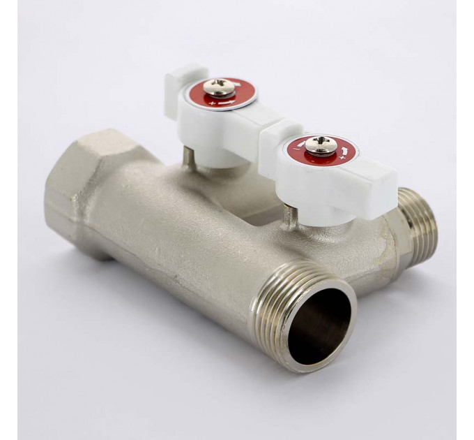 Коллектор НВ 3/4" с кранами никелированный UNI-FITT 2 выхода 1/2"Н 40мм