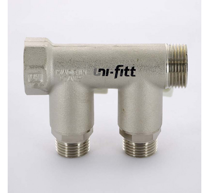 Коллектор НВ 3/4" с кранами никелированный UNI-FITT 2 выхода 1/2"Н 40мм