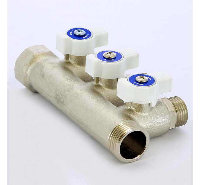 Коллектор НВ 3/4" с кранами никелированный UNI-FITT 3 выхода 1/2"Н 40мм