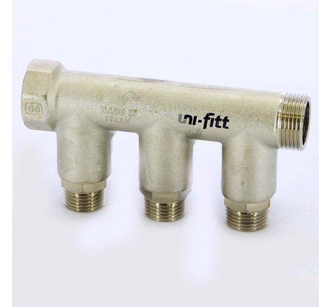 Коллектор НВ 3/4" с кранами никелированный UNI-FITT 3 выхода 1/2"Н 40мм