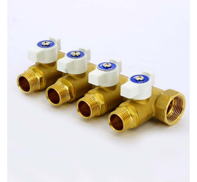 Коллектор НВ 3/4" с кранами UNI-FITT 4 выхода 1/2"Н 40мм