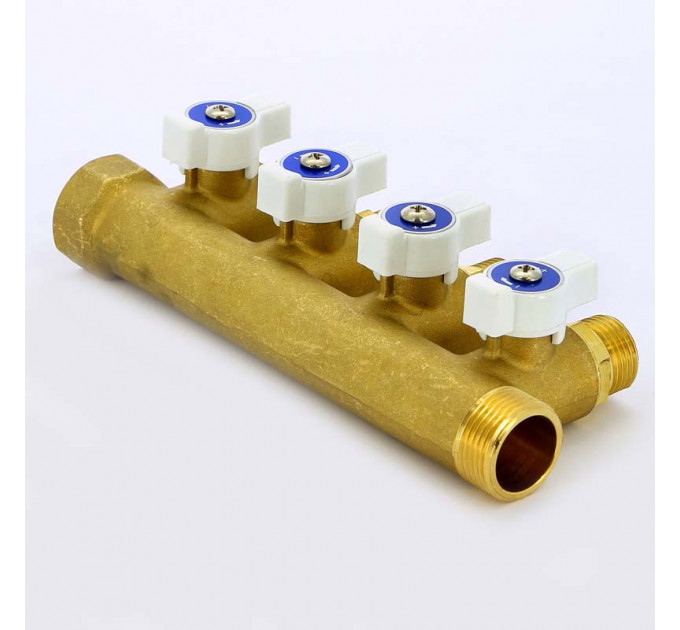 Коллектор НВ 3/4" с кранами UNI-FITT 4 выхода 1/2"Н 40мм