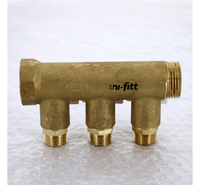 Коллектор НВ 1" с кранами UNI-FITT 3 выхода 1/2"Н 40мм
