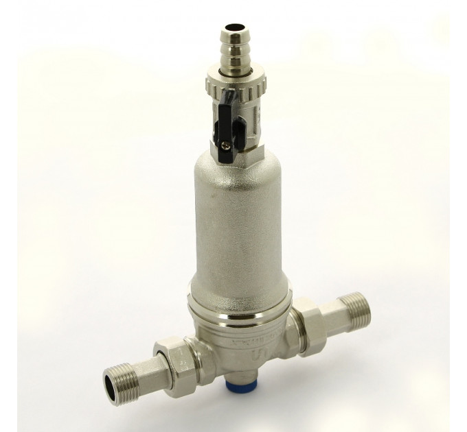 Фильтр промывной Uni-Fitt ВН 1/2" х 3/4" с редукц. соед., со сливным шаровым краном и манометром, никелир.