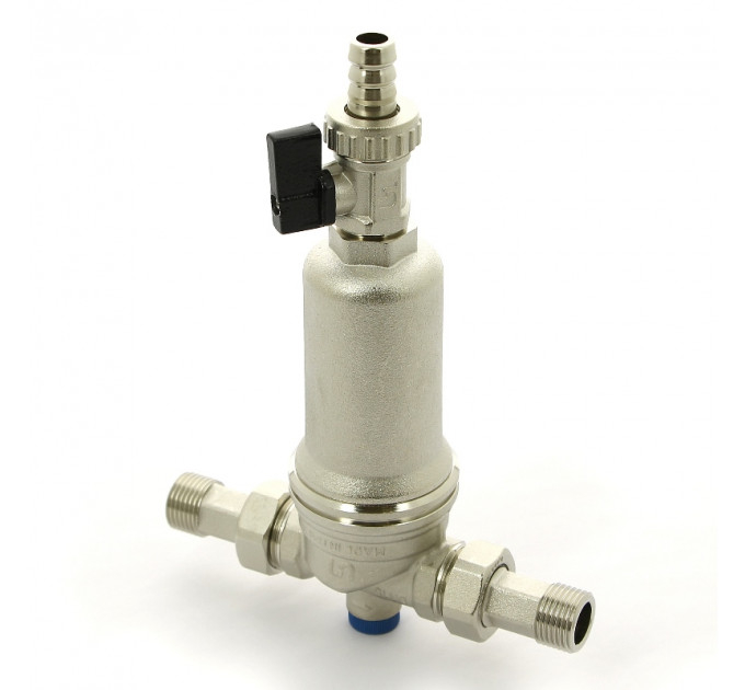 Фильтр промывной Uni-Fitt ВН 1/2" х 3/4" с редукц. соед., со сливным шаровым краном и манометром, никелир.