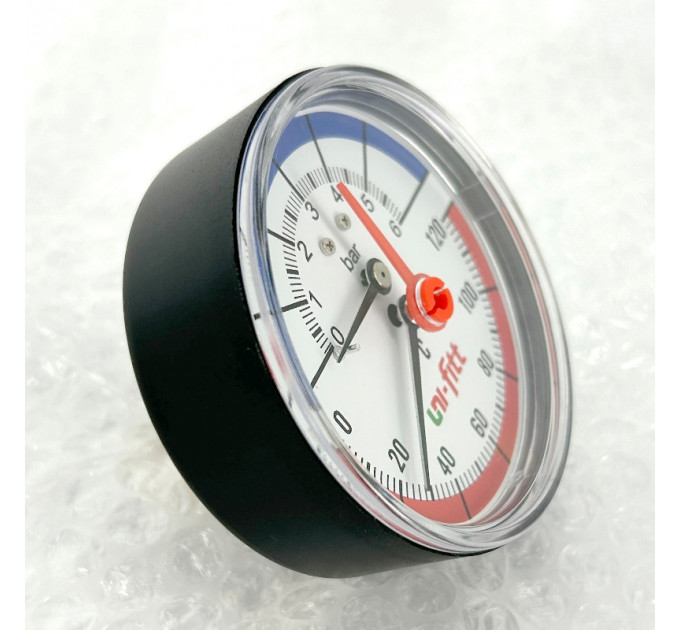 Термоманометр аксиальный 6 бар, 120 C, диаметр 80 мм, 1/2"Н