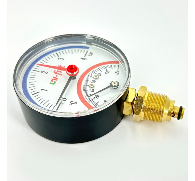 Термоманометр радиальный 4 бар, 120 C, диаметр 80 мм, 1/2"Н