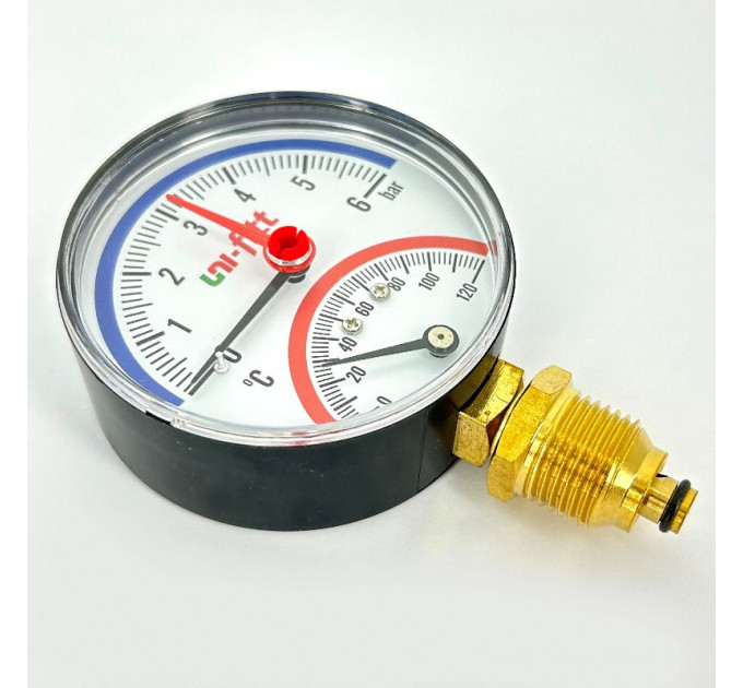 Термоманометр радиальный 6 бар, 120 C, диаметр 80 мм, 1/2"Н