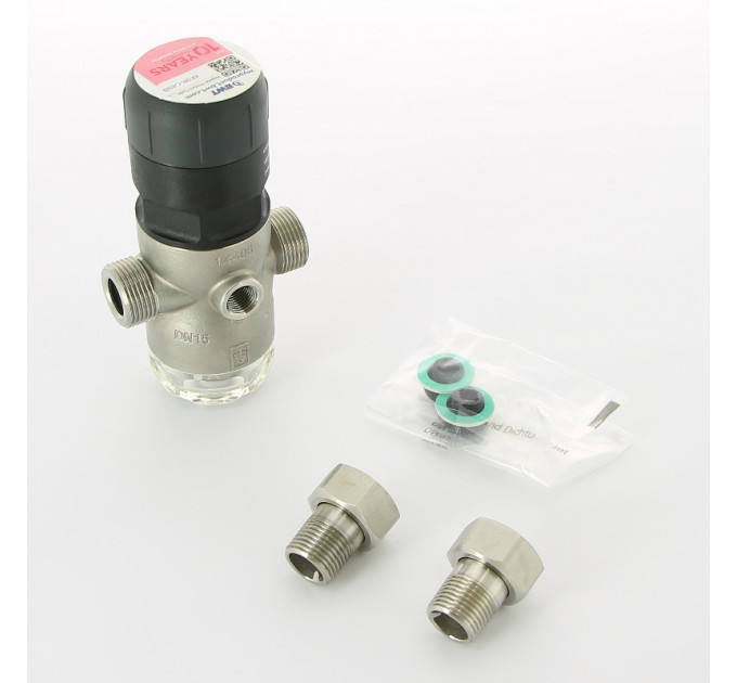 Редуктор давления BWT 1/2" 1.5-7 бар PN16 D1 Inox нерж. сталь, для х/в, пластик. колба, с разъем. соед