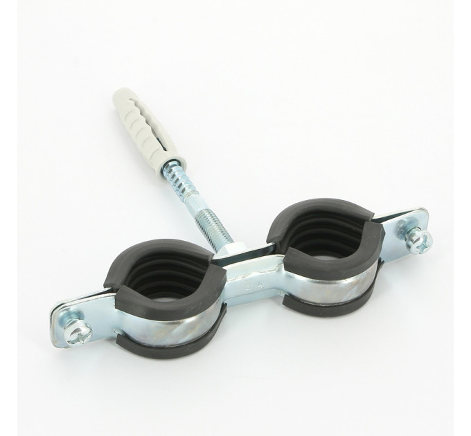 Хомут для труб Walraven 3/4" (25-29) двойной с резиновым уплотнителем, шпилька+дюбель Cobra, BIS