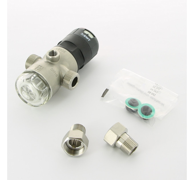 Редуктор давления BWT 1/2" 1.5-7 бар PN16 D1 Inox нерж. сталь, для х/в, пластик. колба, с разъем. соед