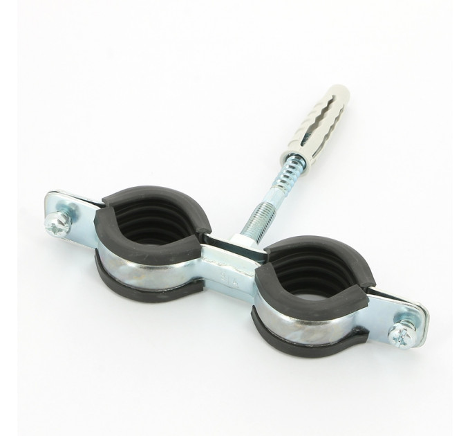 Хомут для труб Walraven 3/4" (25-29) двойной с резиновым уплотнителем, шпилька+дюбель Cobra, BIS