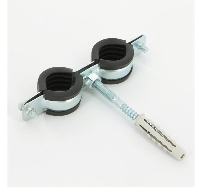 Хомут для труб Walraven 3/4" (25-29) двойной с резиновым уплотнителем, шпилька+дюбель Cobra, BIS