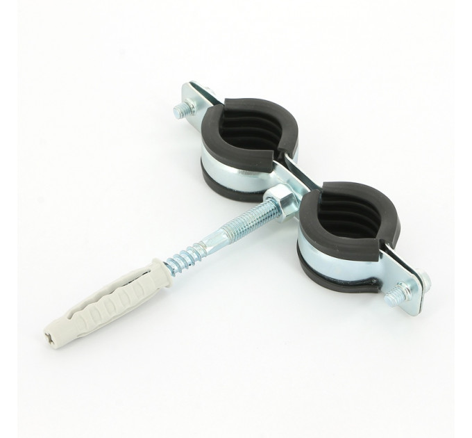 Хомут для труб Walraven 3/4" (25-29) двойной с резиновым уплотнителем, шпилька+дюбель Cobra, BIS