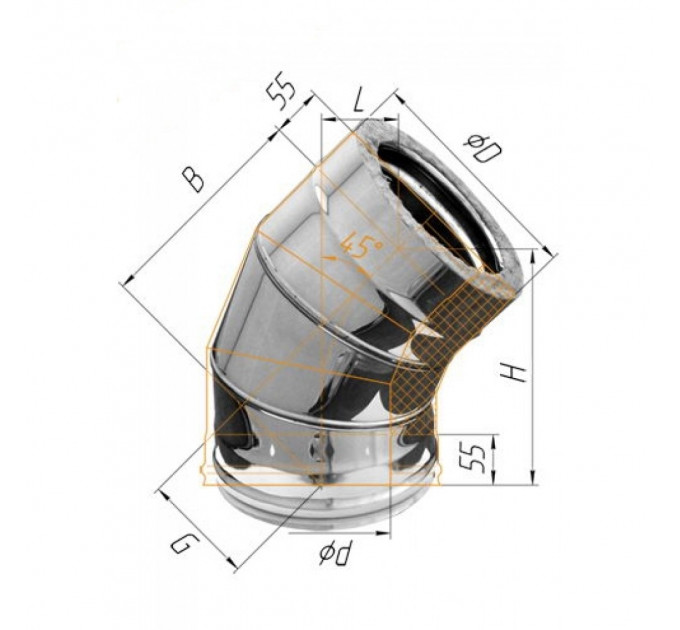 Corax Сэндвич-отвод 135° (430/0.5мм) ?80х160 мм