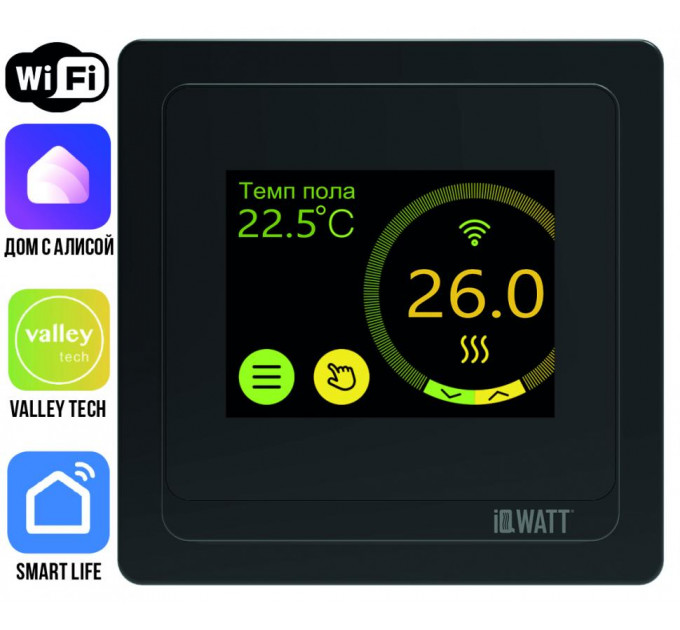 Программируемый терморегулятор с цветным сенсорным TFT дисплеем SMART HEAT Wi-Fi BLACK и голосовым управлением Алиса