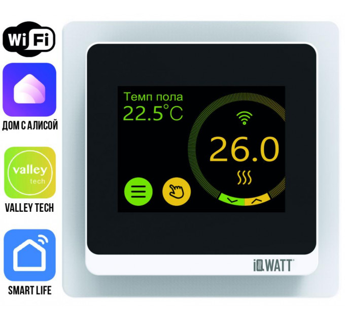 Программируемый терморегулятор с цветным сенсорным TFT дисплеем SMART HEAT Wi-Fi WHITE и голосовым управлением Алиса