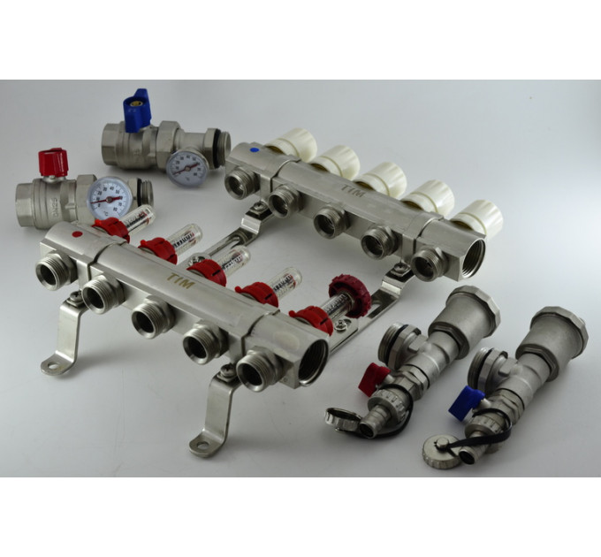 TIM KA004-304 Коллекторная группа 1", Нерж., 4 хода, с расходомерами без кранов