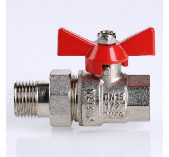 Кран шаровой с американкой 1/2" внутренняя-наружная резьба, бабочка VT.227.N.04 Valtec