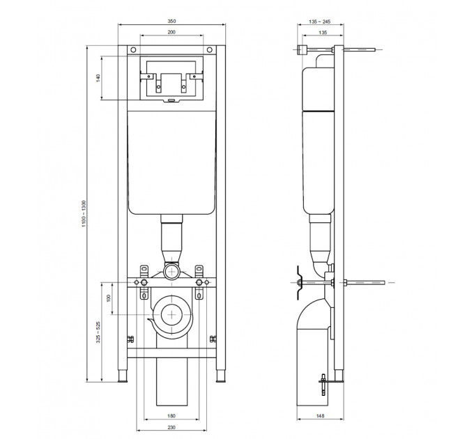 Ideal Standart W3710AA Фиксируемая к стене рама для монтажа подвесных унитазов, с двойной хромированной панелью смыва