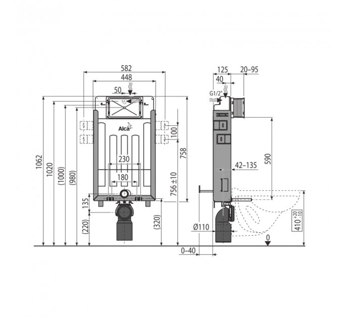 Инсталляция для унитаза Alcaplast Renovmodul AM115/1000 высота 100 см