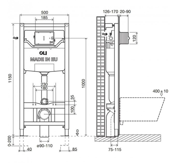 Инсталляция OLI 120 ECO Sanitarblock pneumatic (Пневматическая, метал. крепления) 879235