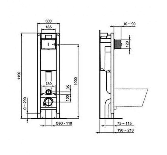 Встраиваемая инсталляция для монтажа подвесных унитазов PROSYS ECO FRAME M (E233267)