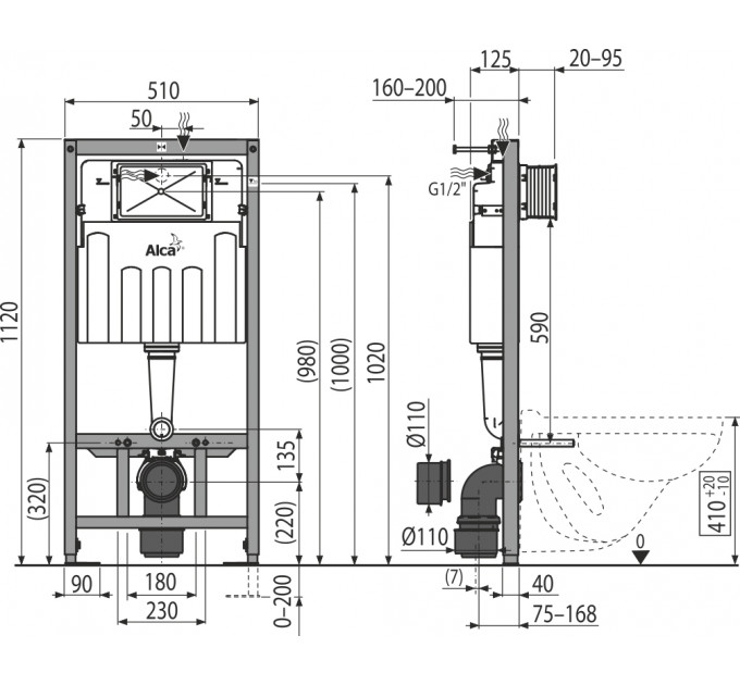 Комплект инсталляция Alcaplast 3v1 с хром кнопкой (SET 3v1 AM101/1120 RU+M371-0001)