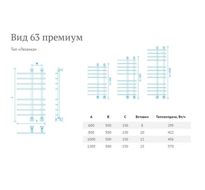Полотенцесушитель Вид 63 ПРЕМИУМ Лесенка 120*15*50 (комплект)