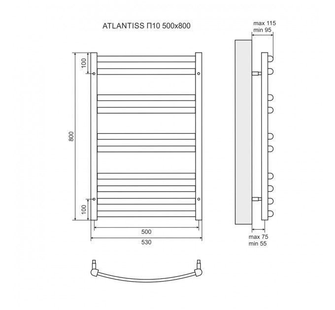 Полотенцесушитель водяной Lemark Atlantiss П10 LM32810RBL 500x800, черный