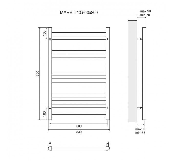 Полотенцесушитель водяной Lemark Mars LM35810 П10 500x800
