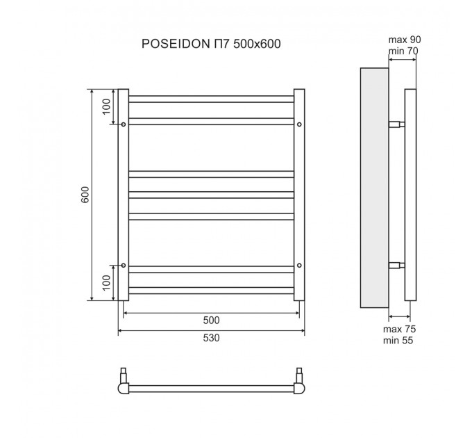 Полотенцесушитель водяной Lemark Poseidon LM42607 П7 500x600