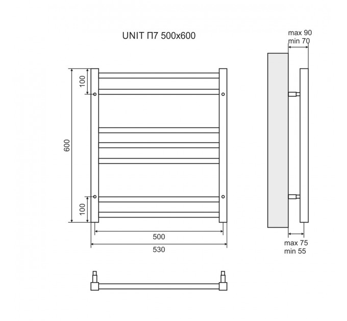 Полотенцесушитель водяной Lemark Unit П10 LM45810BL 500x800, черный
